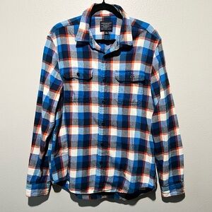 AMERICAN EAGLE- Plaid Colorful Blue Orange White Button Down Size L